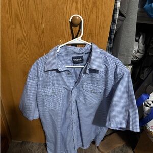 Wrangler Light Blue Check Short Sleeve Button-Down Shirt